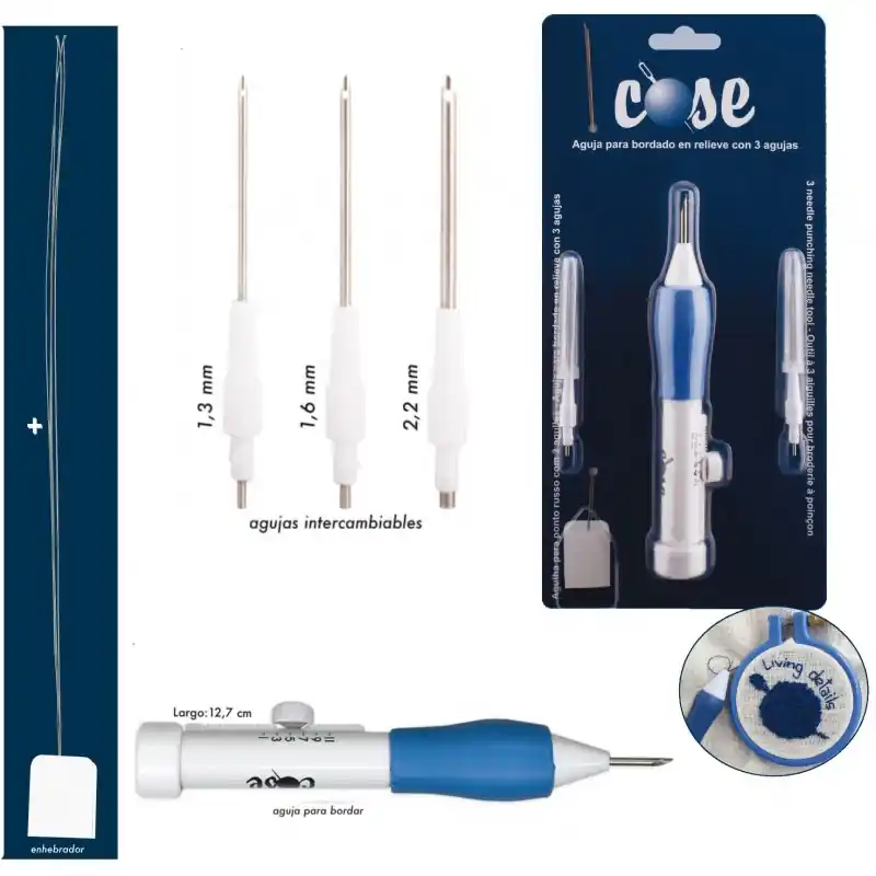 Aguja Mágica para Bordado Ruso - Kit con 3 Agujas y Enhebrador Profesional