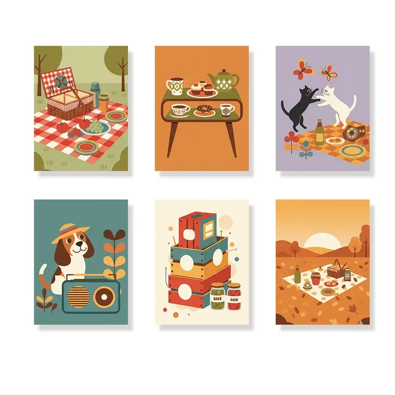 Exclusivo Pintar por números – 6 mini pinturas | Ambiente retro de picnic
