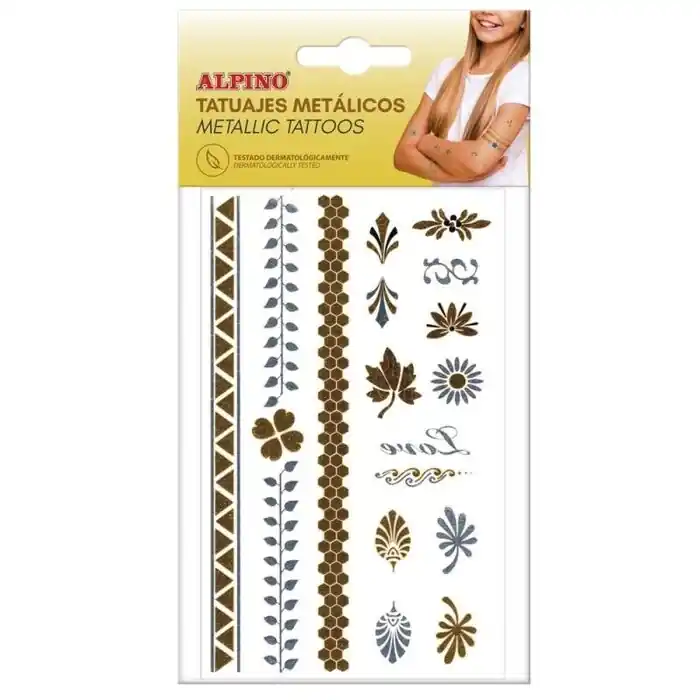 Tatuajes Temporales Metalicos Oro y Plata Alpino Blister 1Hj Moderno