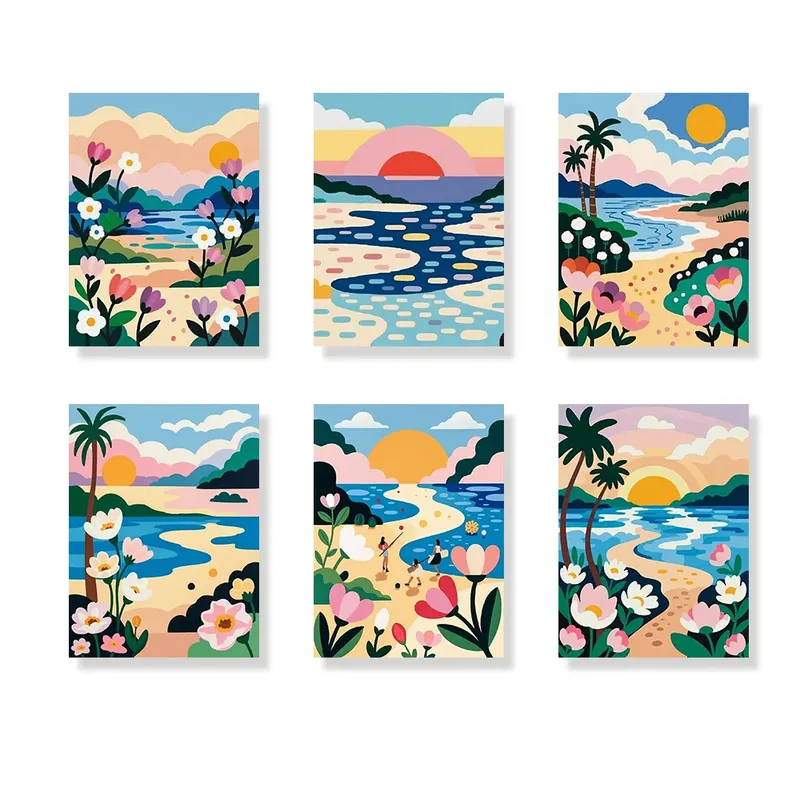 Pedido Al Por Mayor Pintar por números – 6 mini pinturas | Atardecer de pétalos