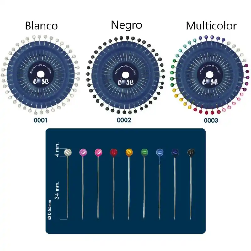 Mejor Calidad Alfileres de acero cabeza color perlado 34mm x 0,65mm, 40unid - Negro