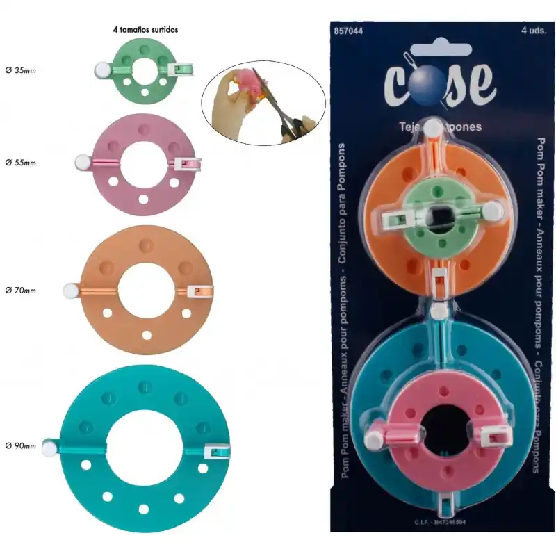 Máquina para hacer pompones Cose: 4 tamaños (3.5, 5, 7 y 9 cm) No Te Lo Pierdas