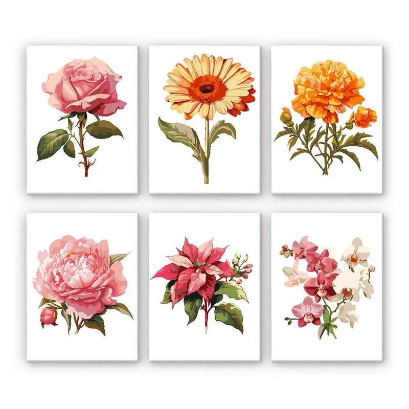 Gran Oferta Pintar por números – 6 mini pinturas | Conjunto de flores