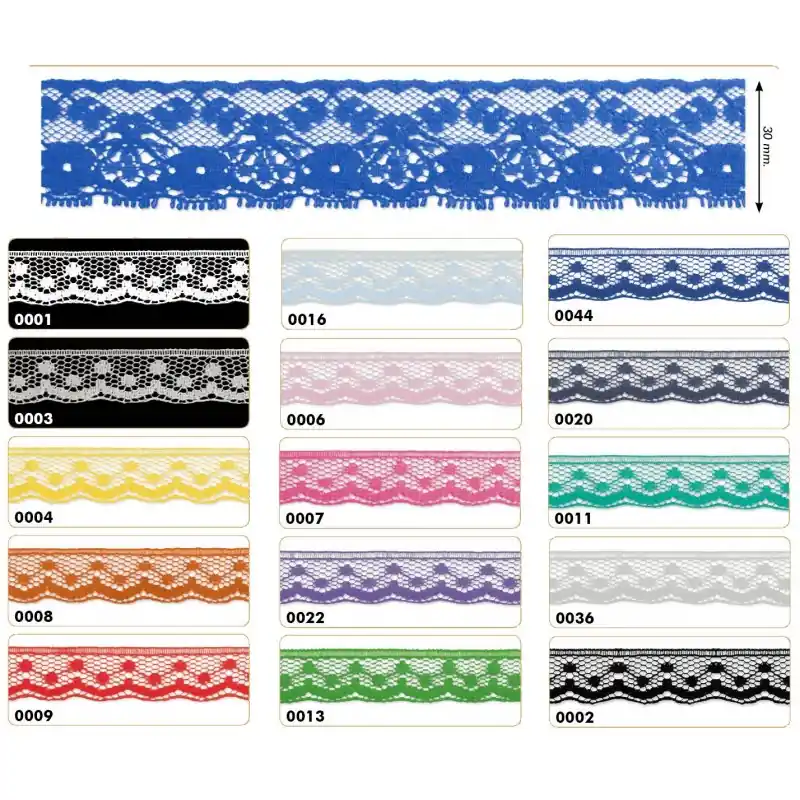 Puntilla Nylon Rigdo 3cm: Encaje Valenciano de Colores - 0001 Blanco Mayoreo