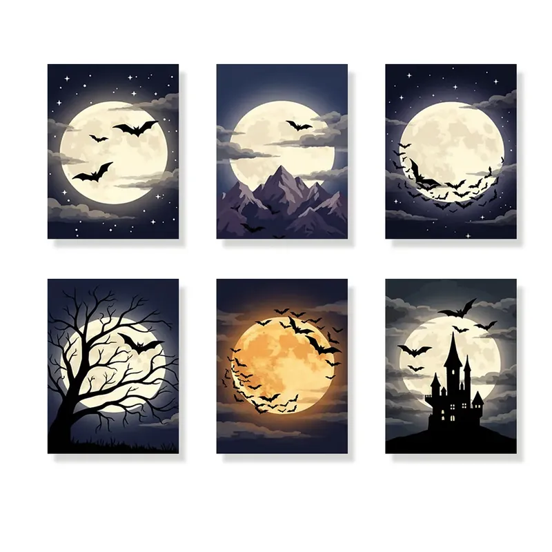 Descuento Pintar por números – 6 mini pinturas | Luna llena con murciélagos
