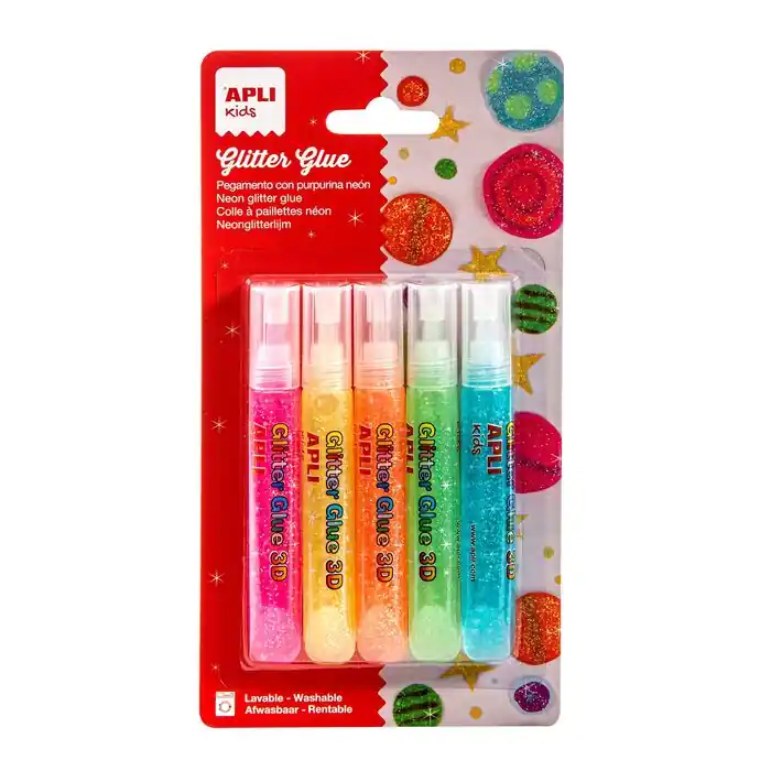 Garantía De Devolución De Dinero Pegamento Glitter Neon 3D Blister 5 Colores Surtidos