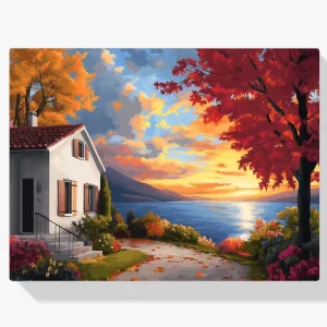 Barato Pintar por Números – Acogedor paisaje de cabaña V3