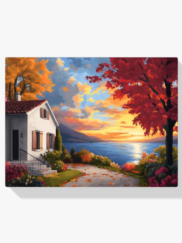 Barato Pintar por Números – Acogedor paisaje de cabaña V3