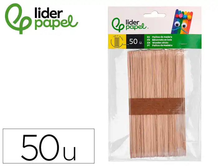 Alta Calidad Palitos de Madera Liderpapel Colores Surtidos 15 X 1,8 cm Bolsa con 50 Unidades