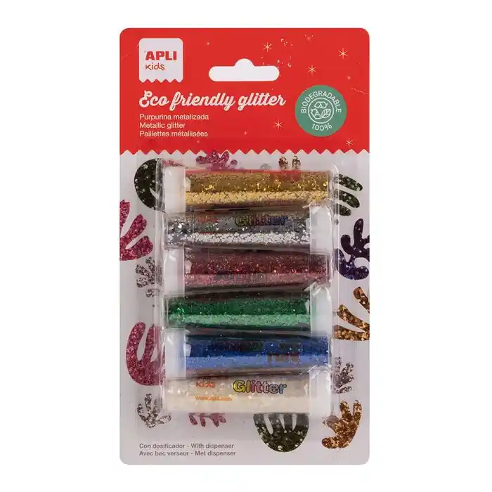 Barato Purpurina en Polvo Metalizada Biodegradable Apli Blister 6 Tubos Colores Surtidos