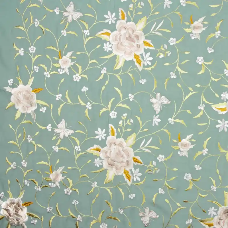 Tencel Bordado Mantón Verde Mineral A Buen Precio