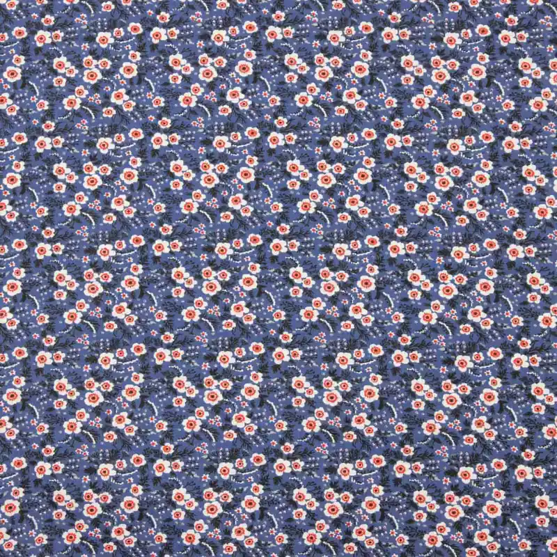 Percal Algodón Estampado Floral Fondo Azul Envío Internacional