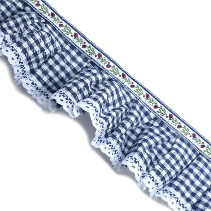 Novedad Volante cocina vichy fruncido 50mm - Marino