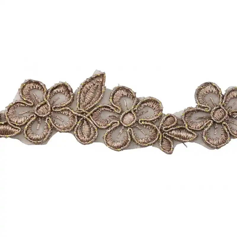 Pasamanería Flores Marrón Liquidación Hecho A Mano