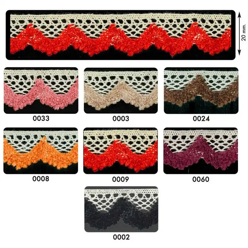 Puntilla de Hilo Beige con Ondas Chenilla en colores 2cm - 0033 Rosa Exclusivo