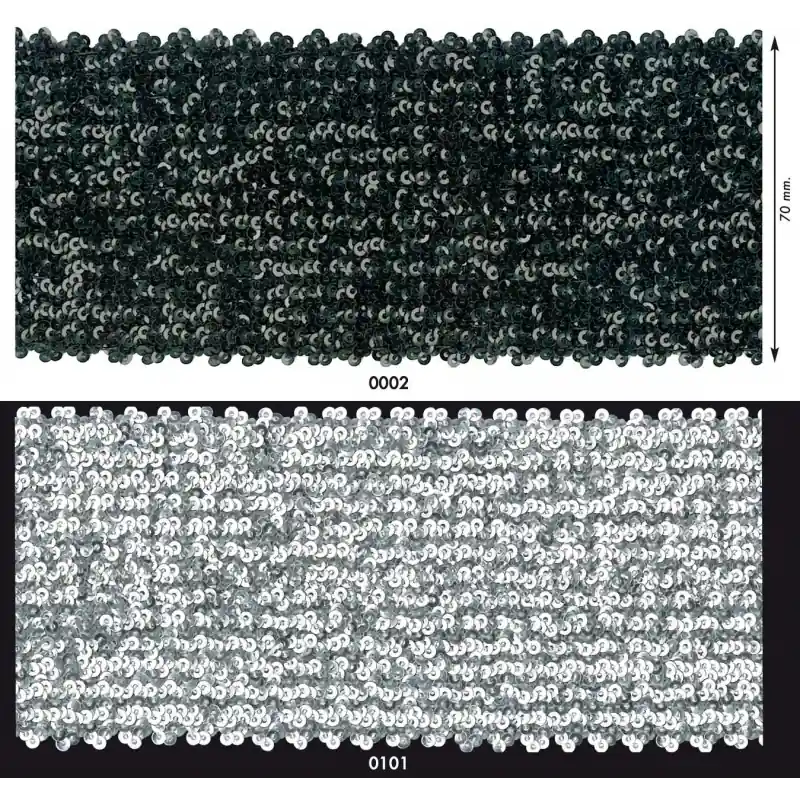 Oferta Cinta Elástica con Lentejuelas 7cm - 0002 Negro