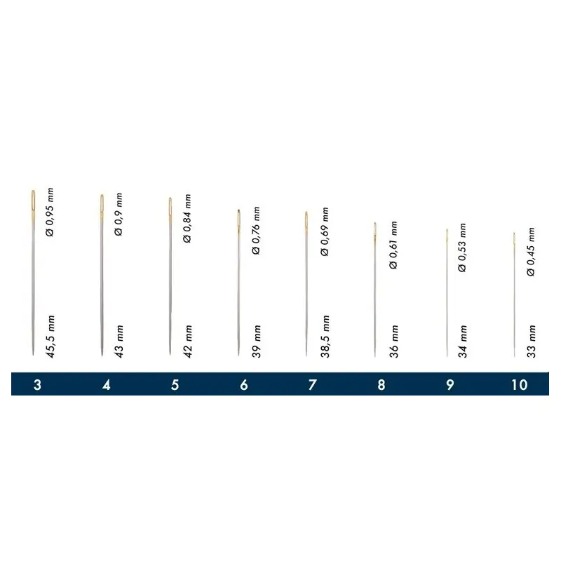 Agujas de Coser con Ojo Largo Dorado - Bordar y Coser - 5 Promoción