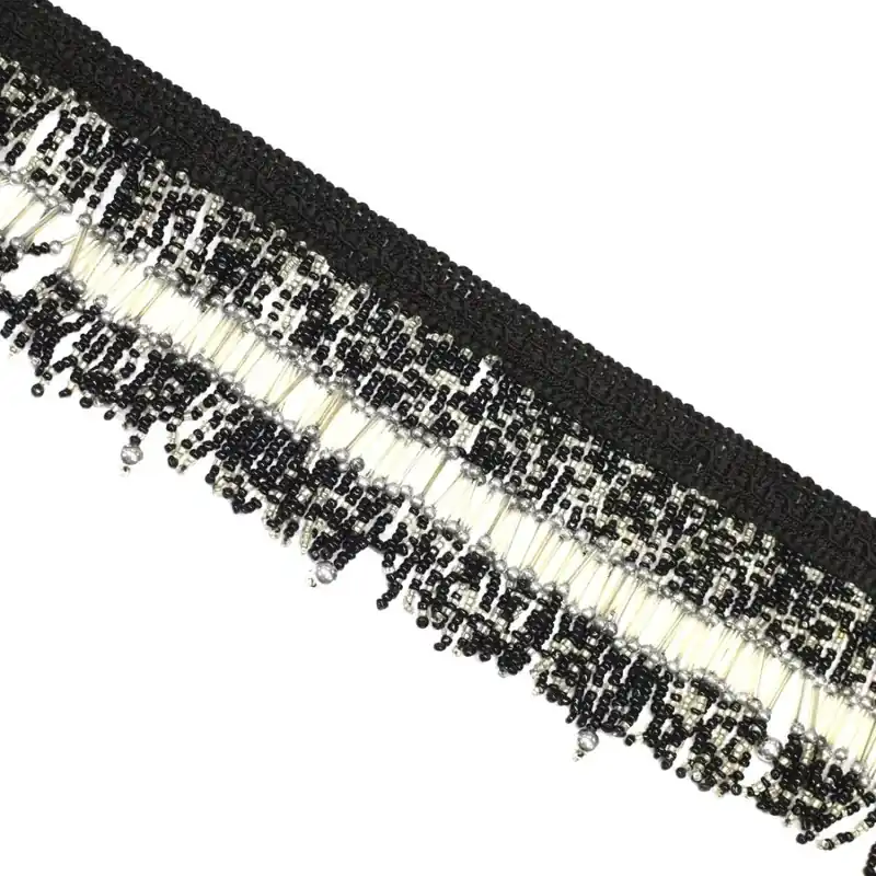 Fleco de pedrería de rocalla 7cm - Negro Últimas Unidades