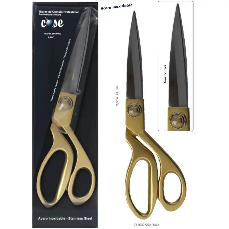 Tijeras de Costura Profesional: Acero Inoxidable, Mango Dorado, 9.5" (24cm) Popular