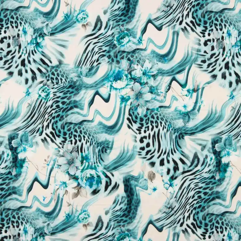 Crêpe Ligero Estampado Animal Print Floral Azul Oferta De Temporada