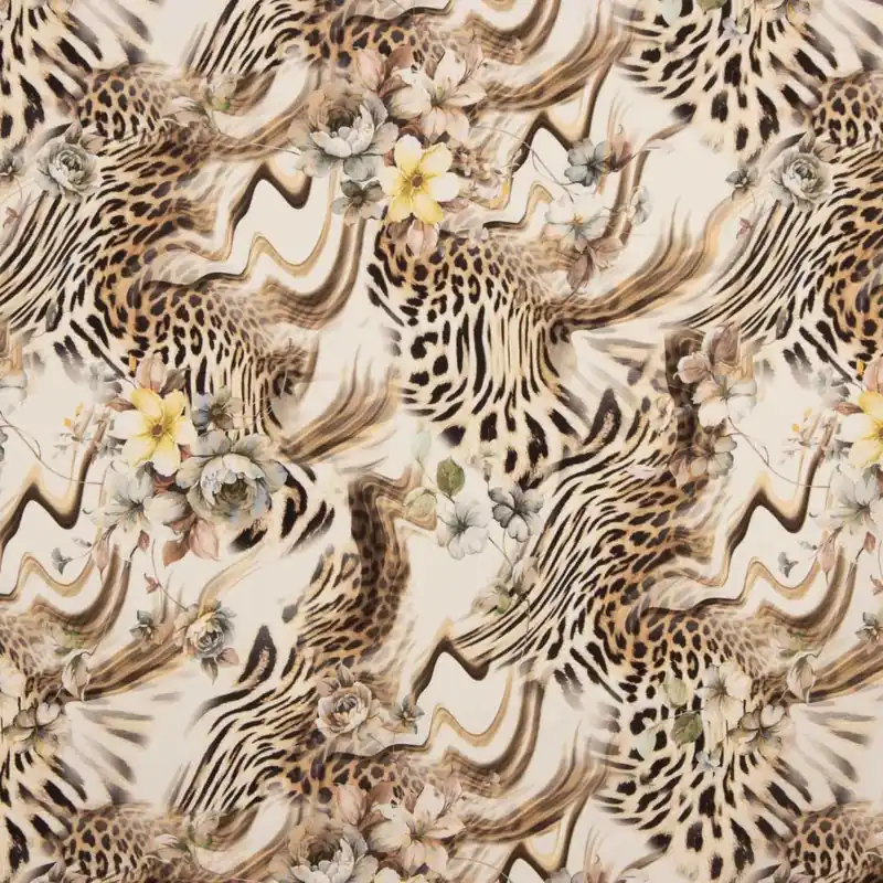 Precio Rebajado Crêpe Ligero Estampado Animal Print Floral Beige