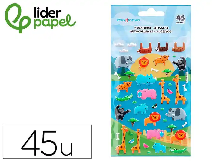 Precio Rebajado Pegatinas Liderpapel Cute Animales Safari con Relieve 190X105 mm en Blister