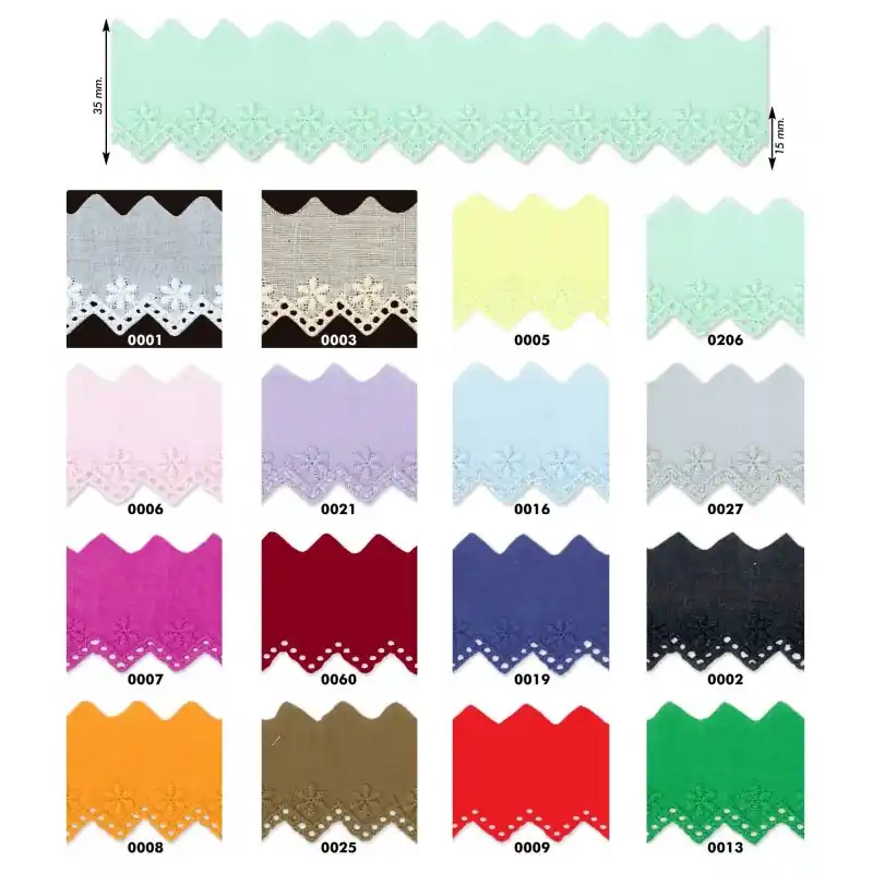 Precio Reducido Tira Bordada de Picos en Batista de 3,5 cm - 0060 Berenjena