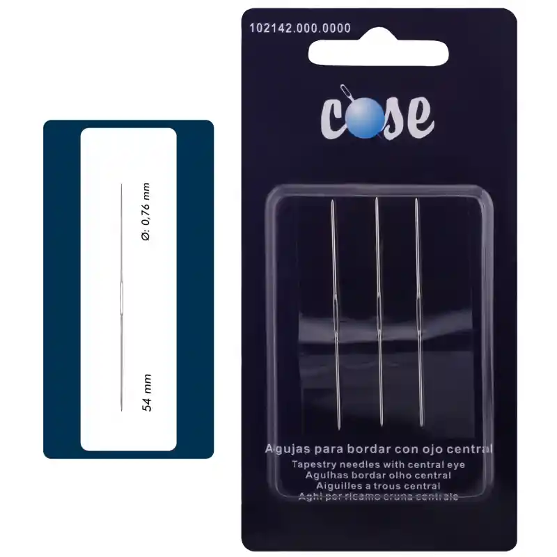 Set de 3 Agujas de Bordar "cose" con Ojo Central Súper Precio