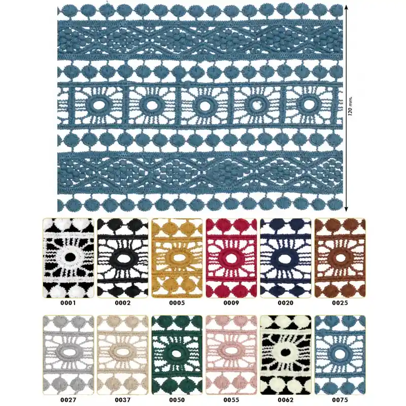 Entrega Rápida Encaje de Guipur Ancho de Alta Calidad - 12cm - Varios Colores - 0001 Blanco