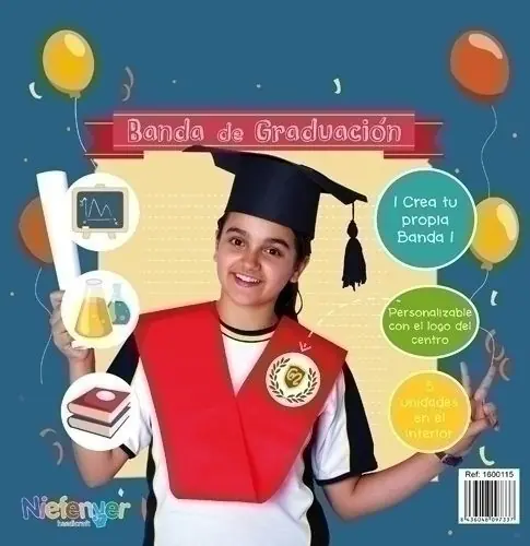 Banda Graduacion Niefenver Roja Politextil Bolsa de 5 Unidades (Incluye Adhesivo para Personalizar el Logo del Centro) Precio Rebajado