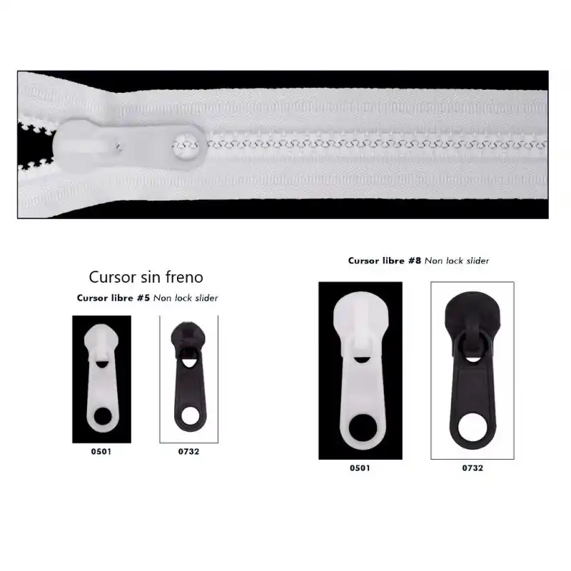 Cursor Plástico Cremallera - Sin Freno - Malla Plástica Inyectada - 5 mm - Blanco Nueva Colección