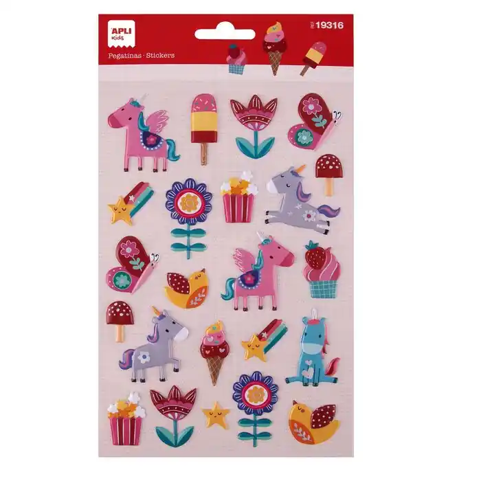 Blister Pegatinas Apli Flores y Unicornios 1 Hj Oferta Especial