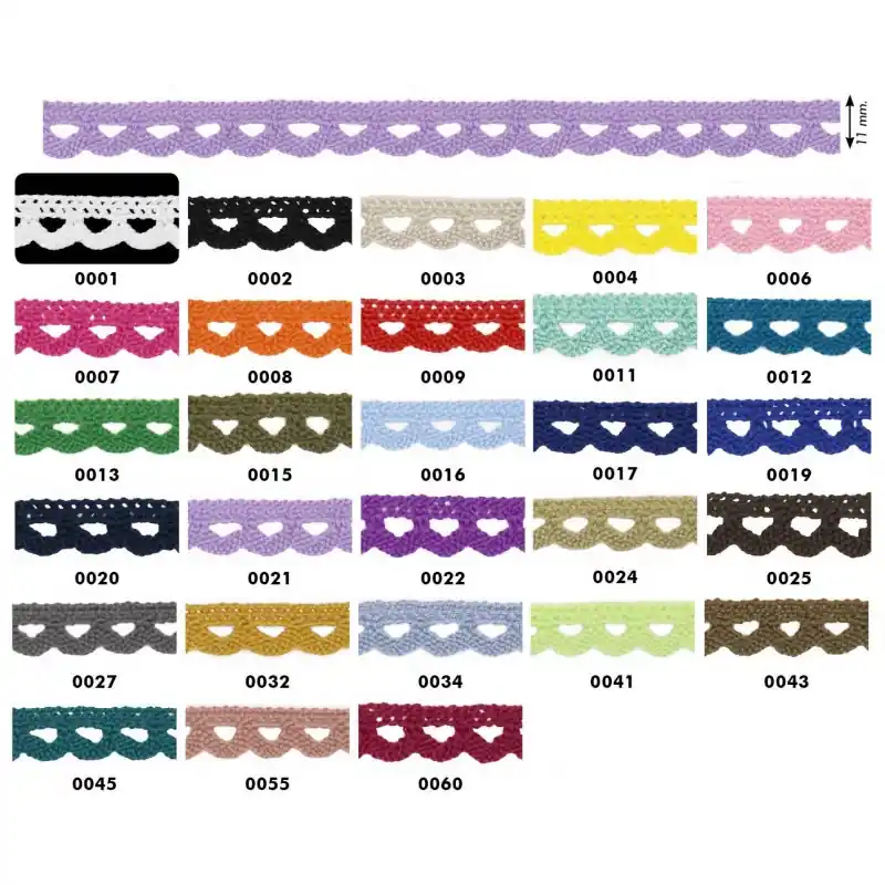 Puntilla de Hilo con Ondas - Encaje Estrecho de 1.1cm - 0001 Blanco Imprescindible (Must-Have)