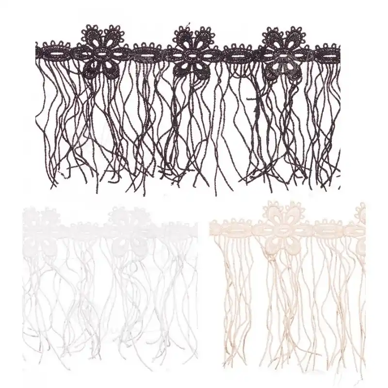 Lujoso Fleco Flores Guipur 12cm - Blanco