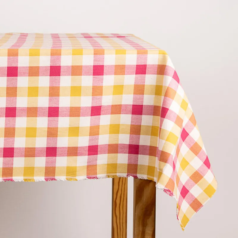 Descuento Manteleria Algodón Cuadros Rosa-Crema