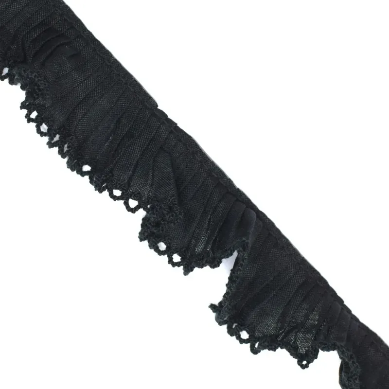 Hecho A Mano Volante plisado terminación puntilla 30mm - Negro