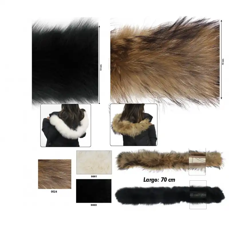 Garantía De Devolución De Dinero Vivo de Piel de Zorro para Capucha - 70 cm de Largo - 0002 Negro