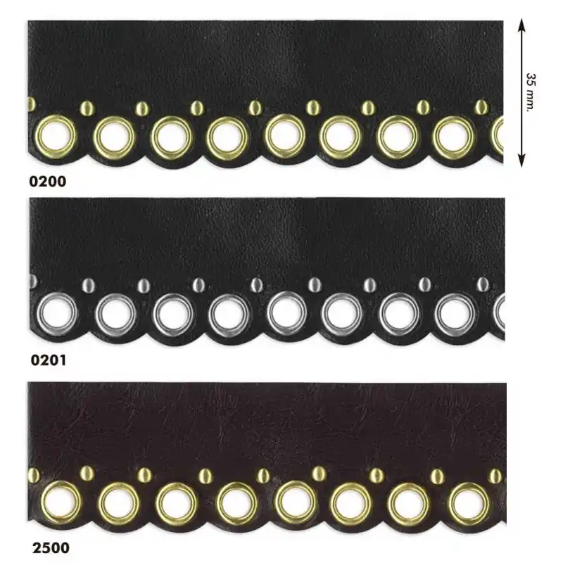 Tira de Imipiel con Ojales Metálicos - 3.5 cm - Negro/dorado Mayoreo