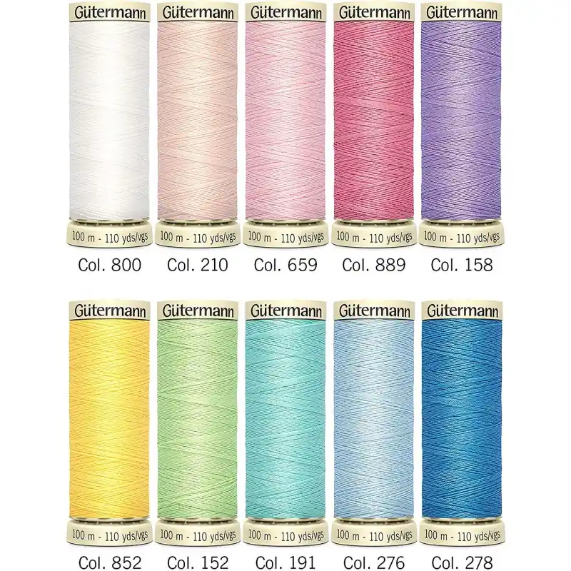 Set Hilo Coselotodo Gütermann - 100m Colores Pastel (10 Bobinas) Alta Calidad