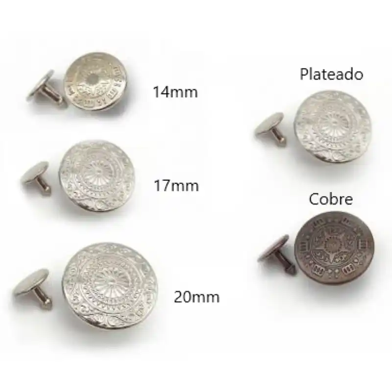 Botón Tejano Remache - Metálico - 1 mm - Plateado Envío Gratis