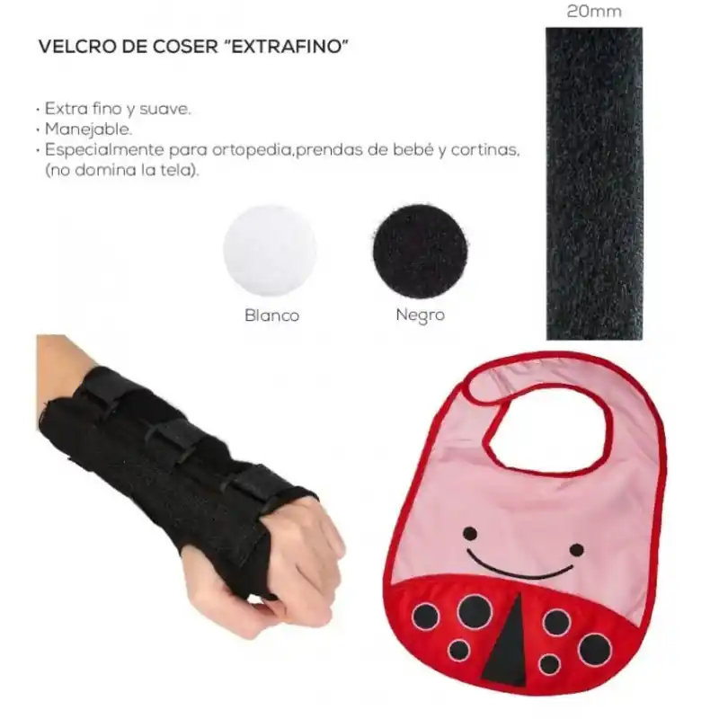 Velcro de Coser Extrafino y Suave - 20mm - Negro Garantía Incluida
