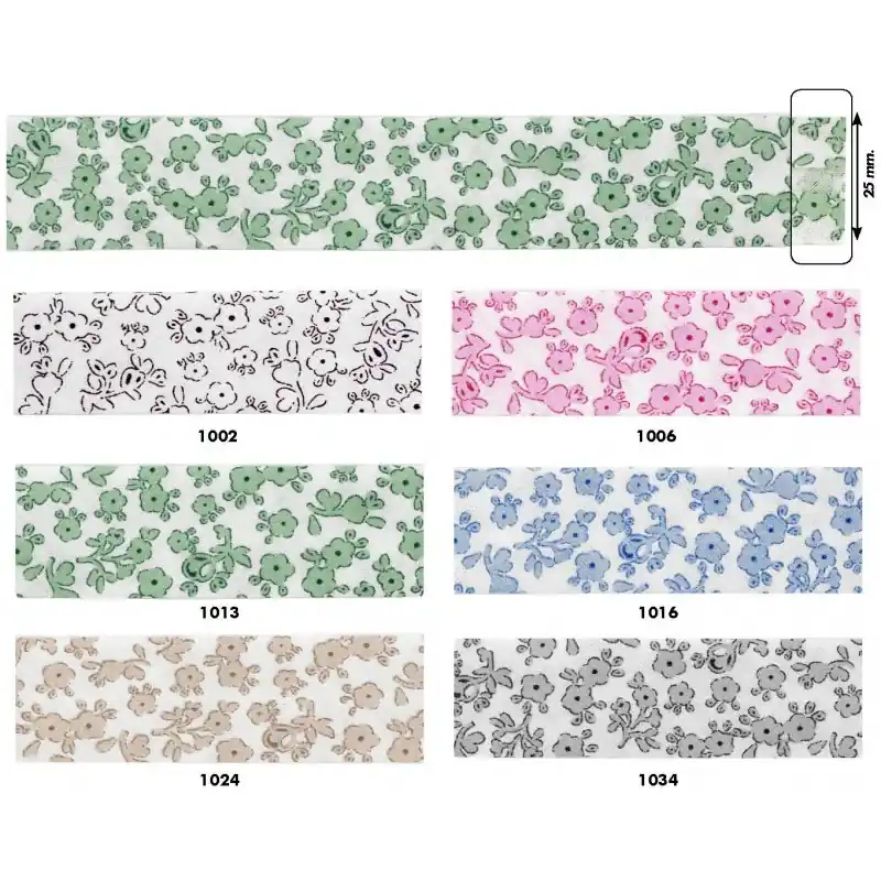 Garantía Incluida Bies Estampado Florecitas - Algodón 25mm - 1002 Negro