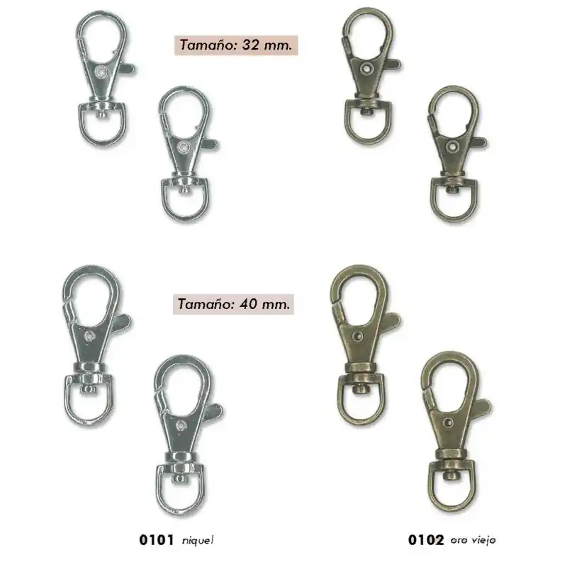 Mosquetón Giratorio Metálico - 3,2 cm - 0101 Plateado Mayoreo