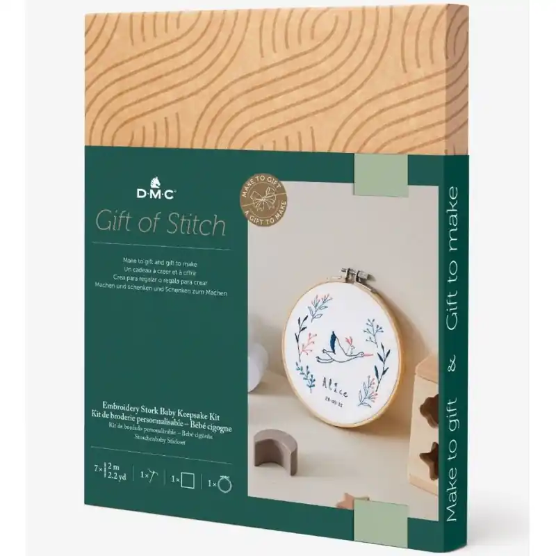 Nueva Colección Kit Bordado DMC - Bebé y Cigüeña Personalizable para Recuerdo