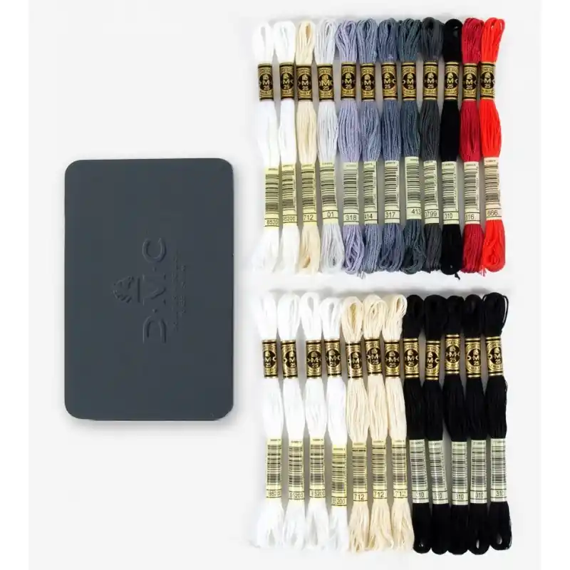 Garantía De Devolución De Dinero Caja Metálica DMC con 24 Madejas Hilo Mouliné Spécial - Colores Esenciales
