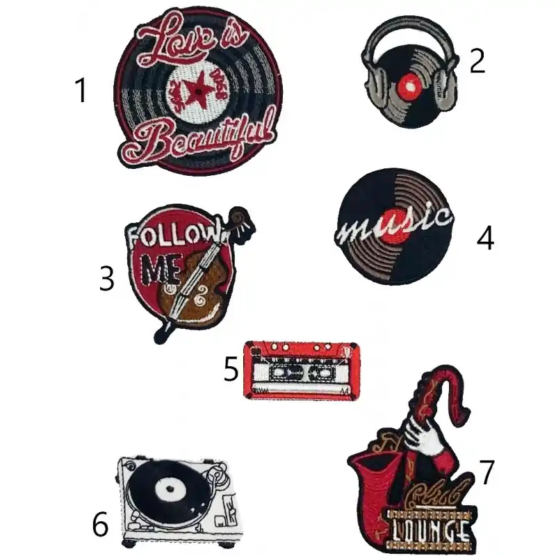 Entrega Rápida Aplique Bordado Discos Música C58 - Termoadhesivo con Temática Musical - 1