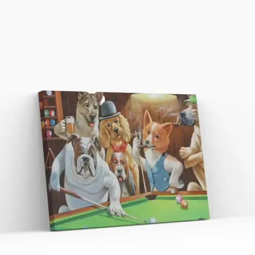 Auténtico Pintar por Números – Perros jugando al billar