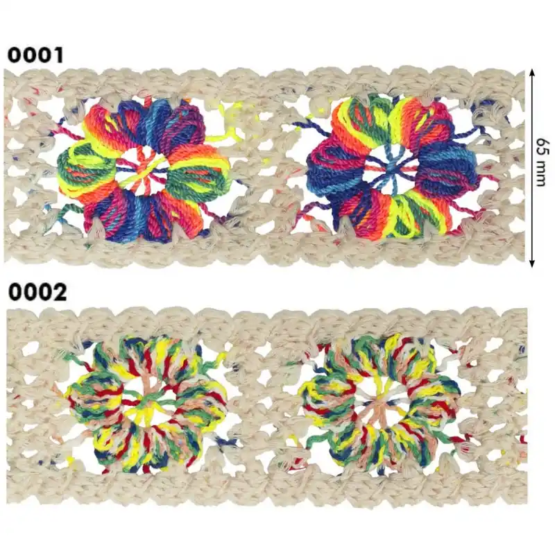 Tendencia Pasamanería de Ganchillo Crochet con Flores - Cinta Decorativa 6,5 cm - 0001