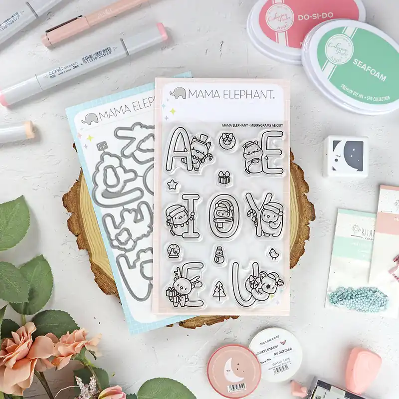 Set de sellos+troquel Merrygrams AEIOUY de Mama Elephant Bestseller