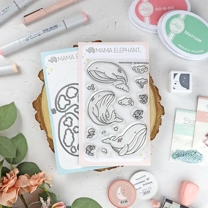 Set de sellos+troquel Me & My Whale de Mama Elephant A Buen Precio